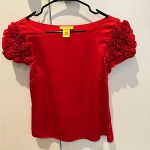 Catherine Malandrino Red Satin Blouse with Ruffled Sleeves